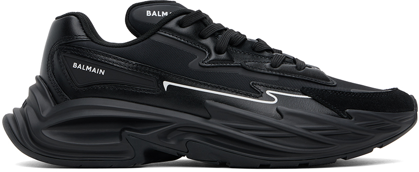 Shop Balmain Black Run-row Leather Sneakers In 0pa Noir