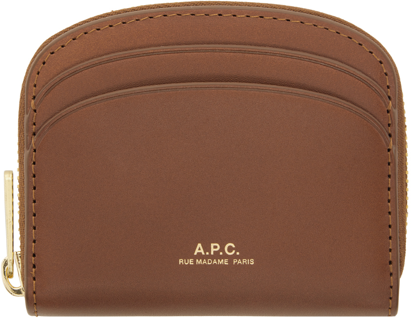 Apc Tan Demi-lune Mini Compact Wallet In Cad Noisette