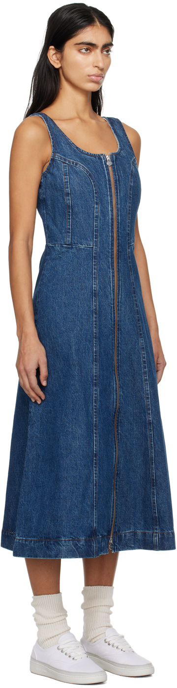 Apc Indigo Ally Denim Midi Dress In Ial Washed Indigo