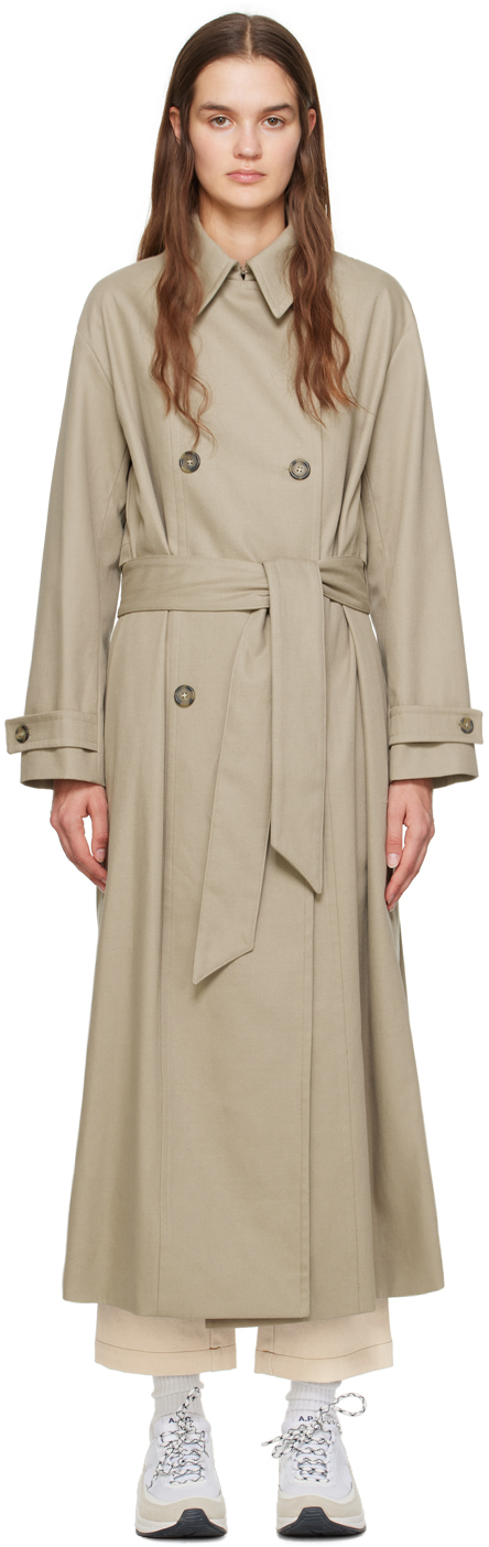 Shop Apc Taupe Louise Trench Coat In Aae Mastic