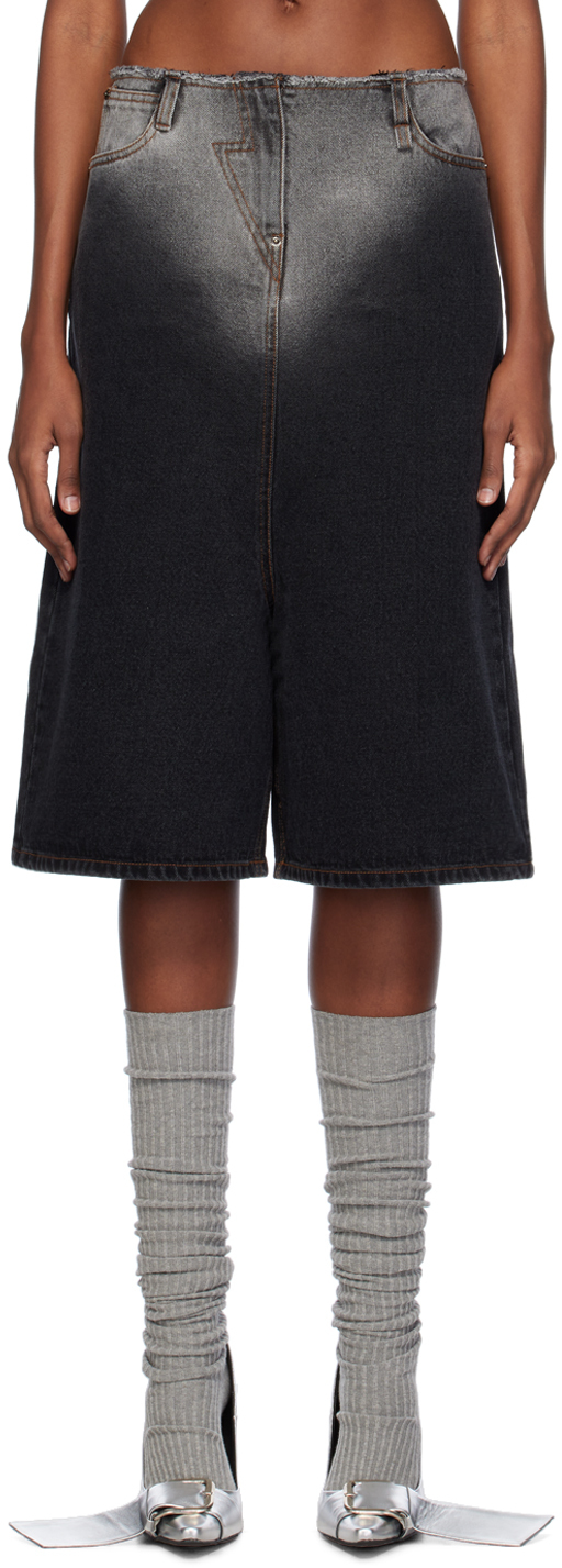 Pushbutton Black Five-pocket Denim Shorts
