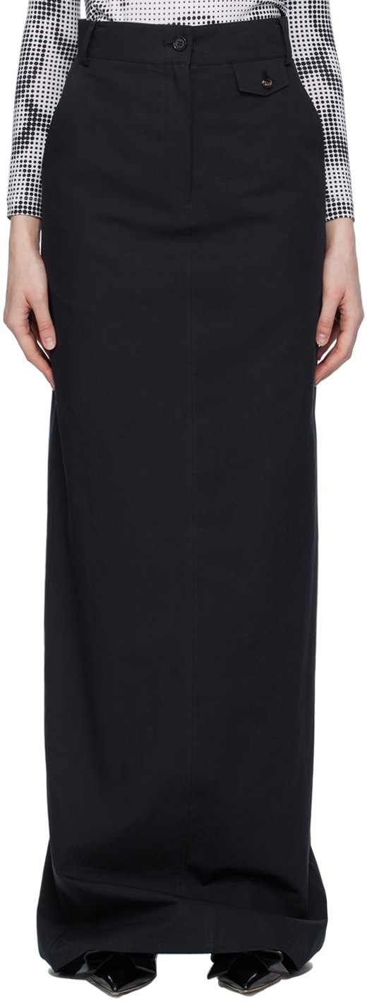 Pushbutton Navy Embroidered Maxi Skirt