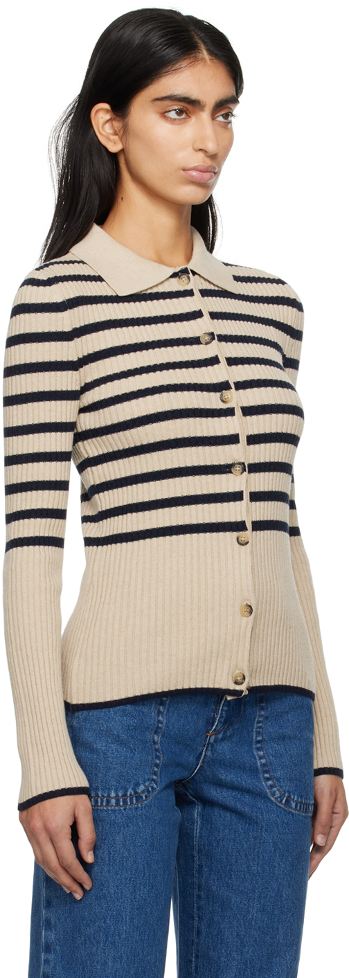 Apc Mallory Striped Ribbed-knit Cardigan In Tas Navy