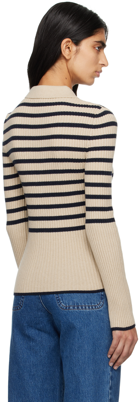 Apc Mallory Striped Ribbed-knit Cardigan In Tas Navy