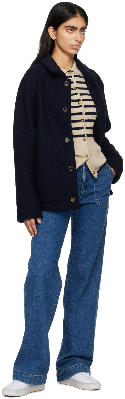 Apc Mallory Striped Ribbed-knit Cardigan In Tas Navy