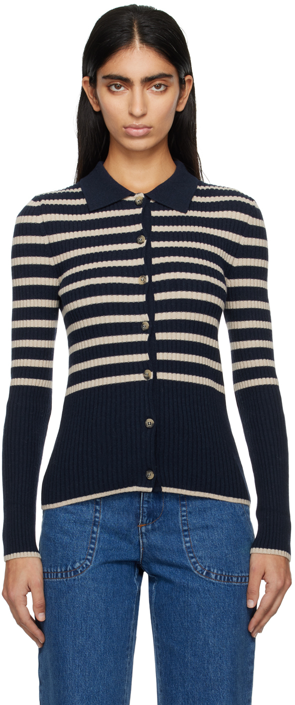 Shop Apc Navy & Beige Mallory Cardigan In Tiq Dark Navy/ecru