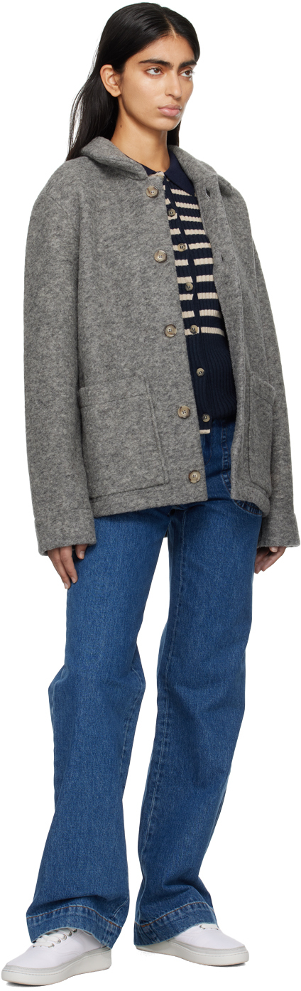 Apc Mallory Collared Neck Striped Ribbed Cardigan In Tiq Dark Navy/ecru