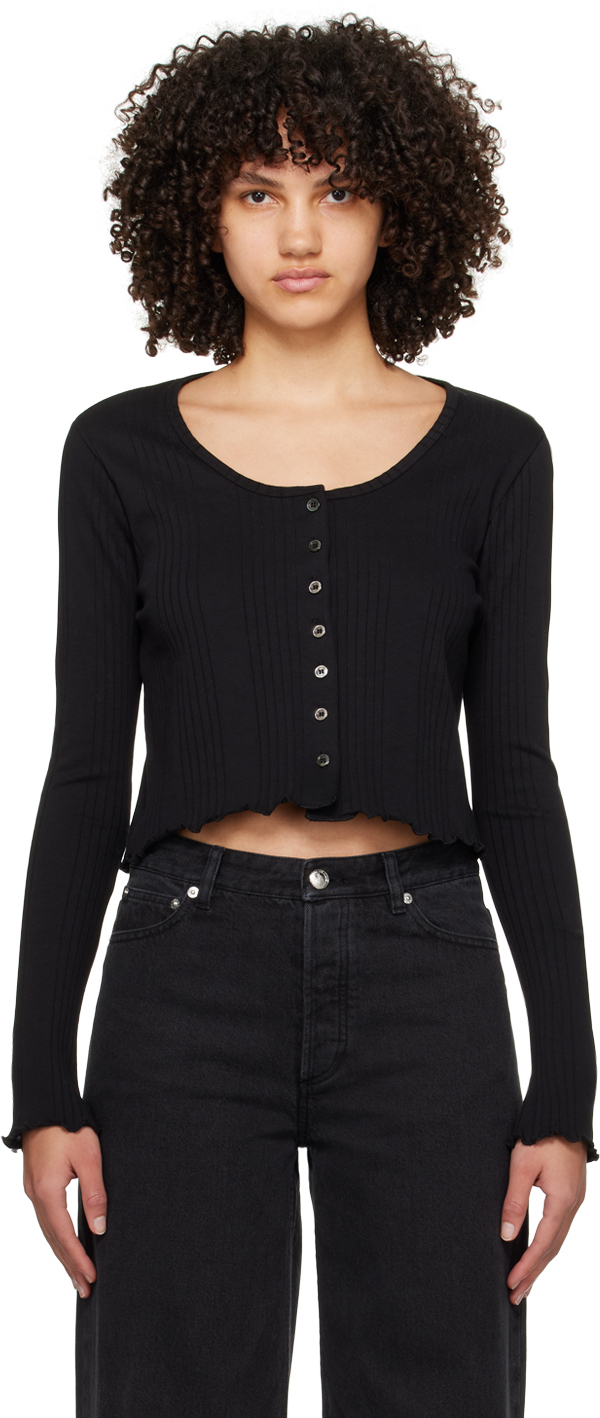 Ilina Long Sleeve Zip Up Crop Top in Black