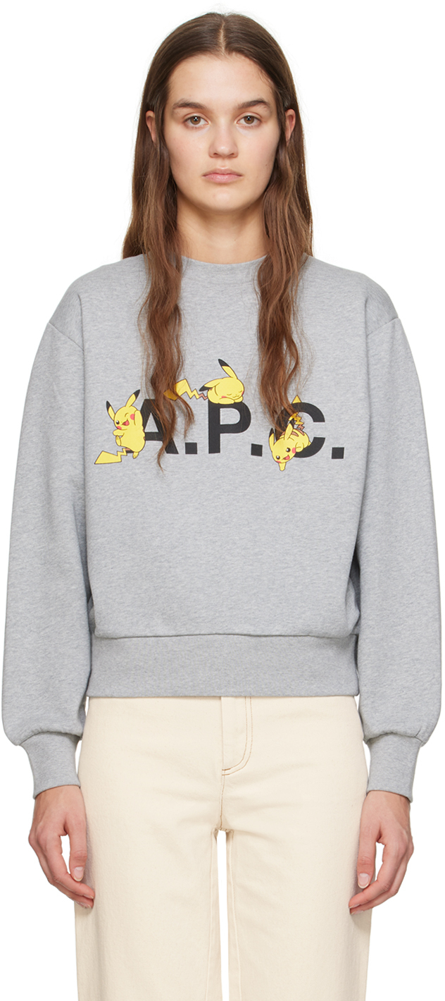 Shop Apc Gray Pikachu Sweatshirt In Plb Heathered Grey