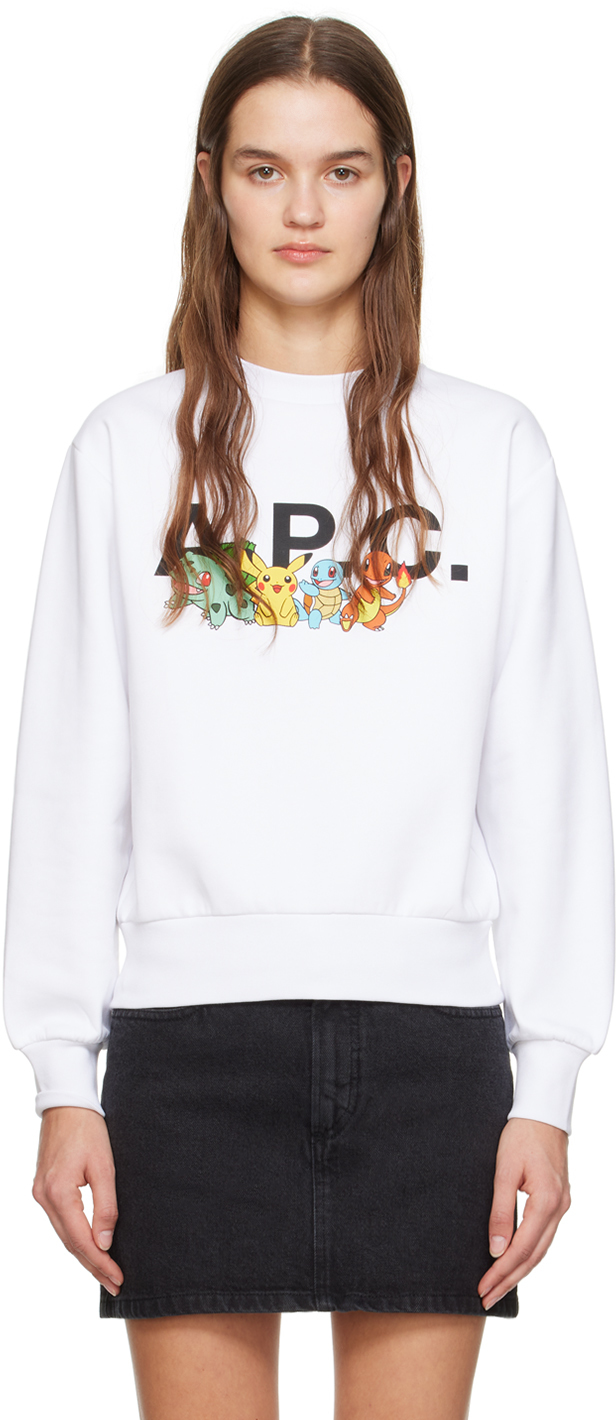 Shop Apc White 'the Crew' Sweatshirt In Aab White