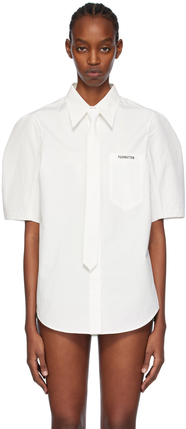 Pushbutton White Puff Shoulder Shirt