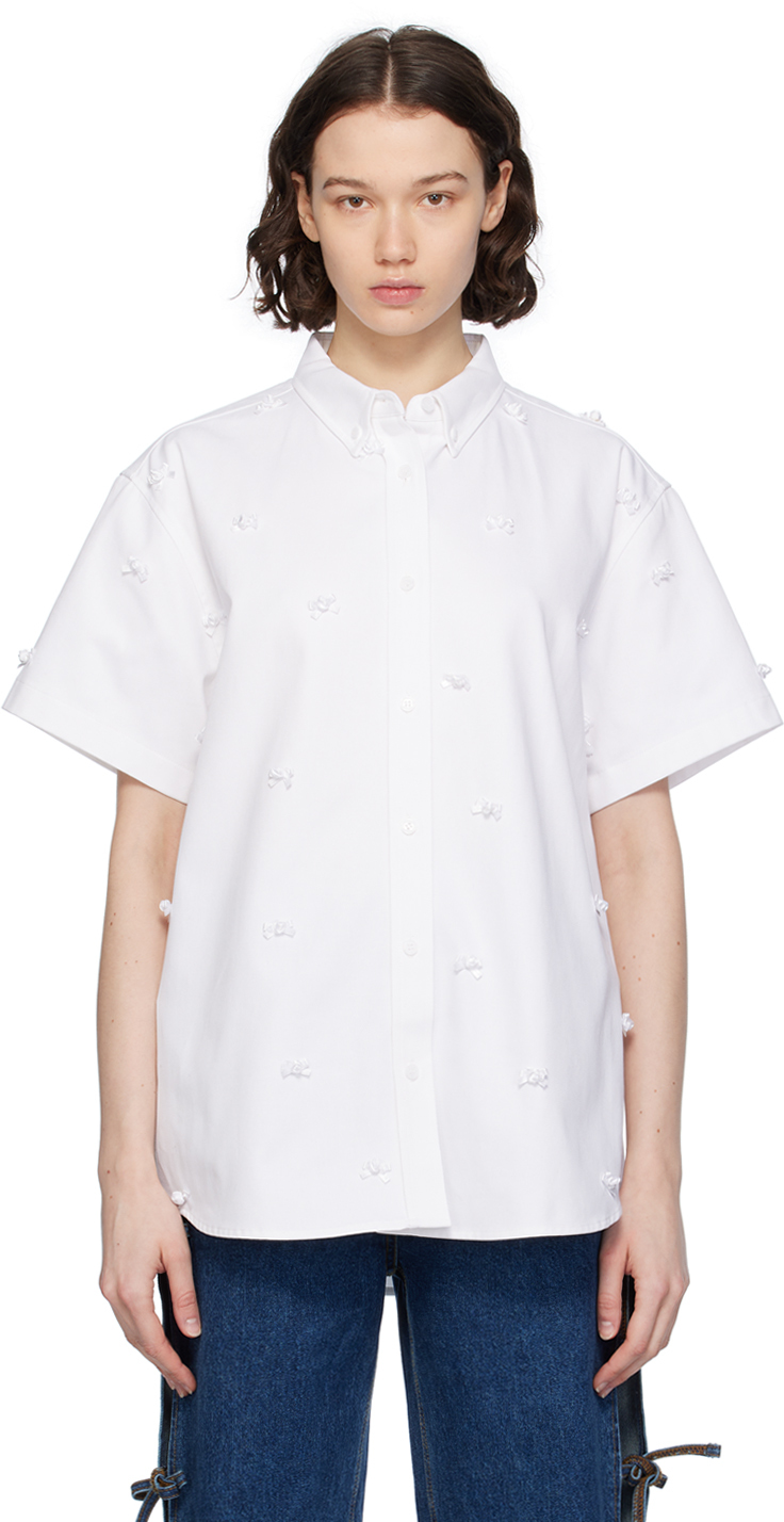 Pushbutton White Ribbon Shirt