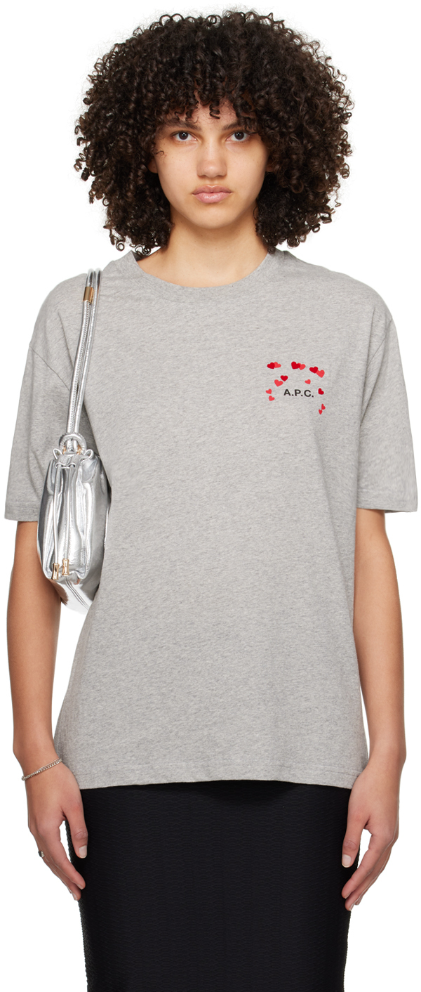 A. P.C. Gray Hearts T-Shirt