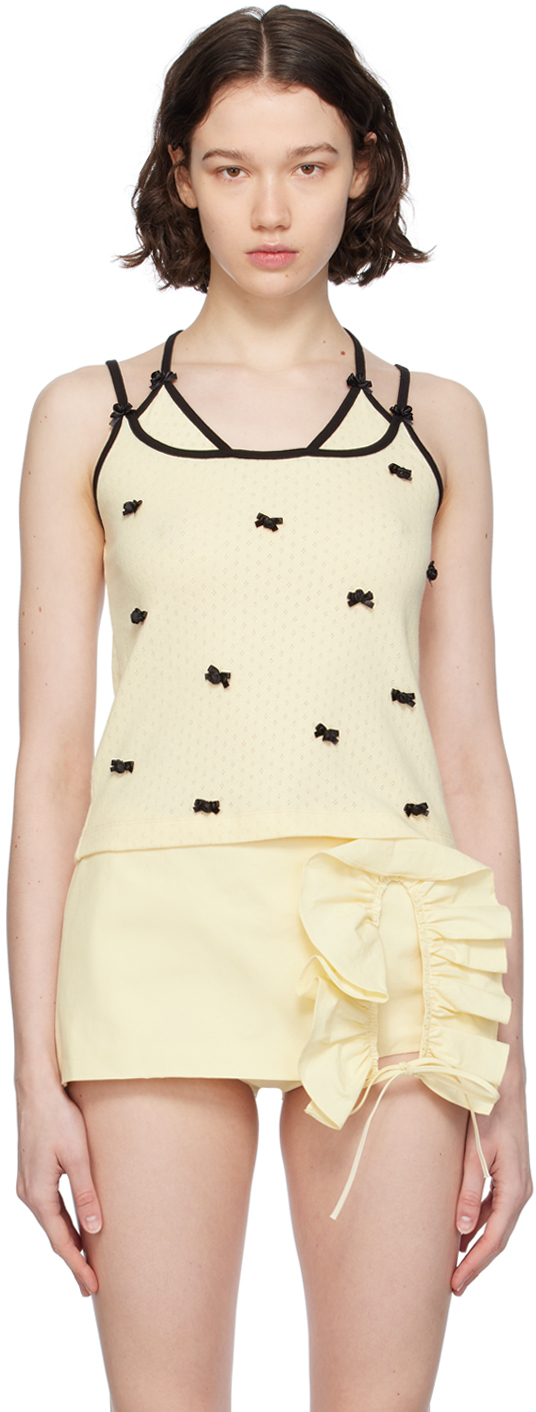 Pushbutton Off-white Ribbon Camisole In Neutrals