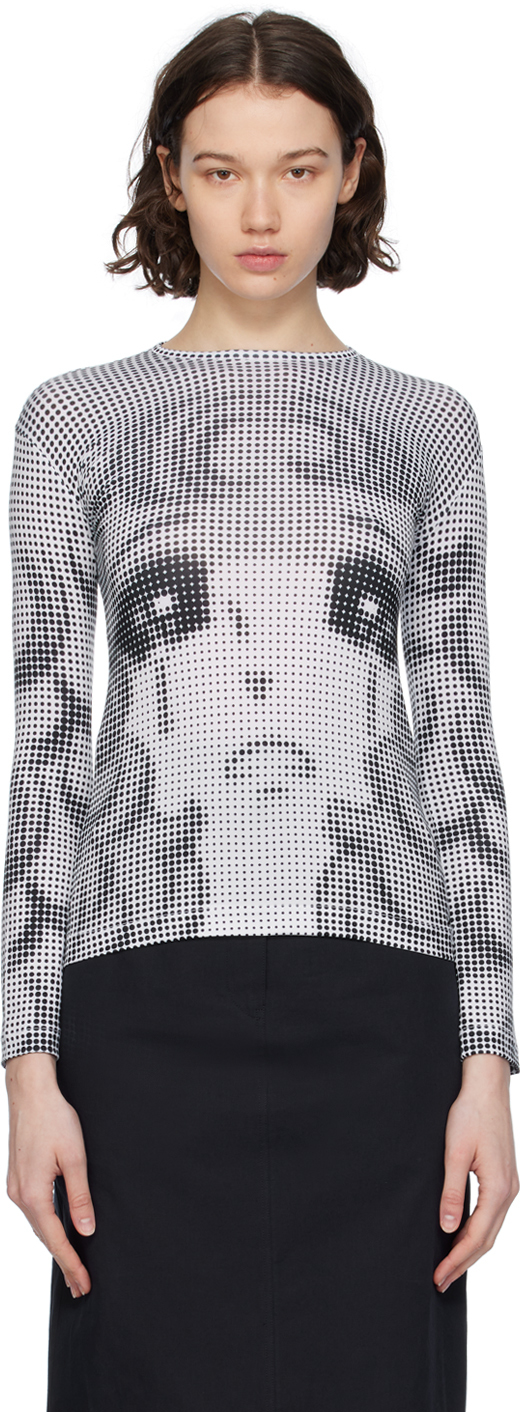 Pushbutton Black & White Pixel Crying Girl Long Sleeve T-shirt