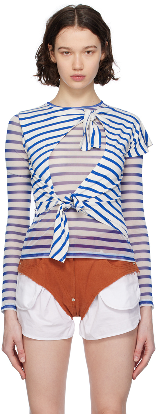 Pushbutton Blue & White Layered Long Sleeve T-shirt In Blue Stripes