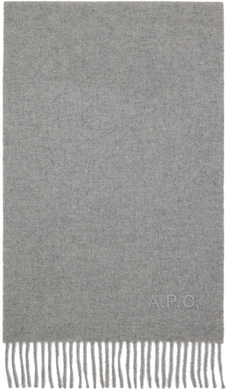 Apc Grey Ambroise Embroidered Scarf In Pla Heather Grey