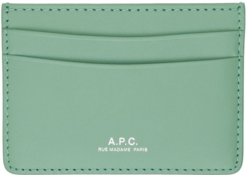 A.p.c. Green André Card Holder In Kaz Jade