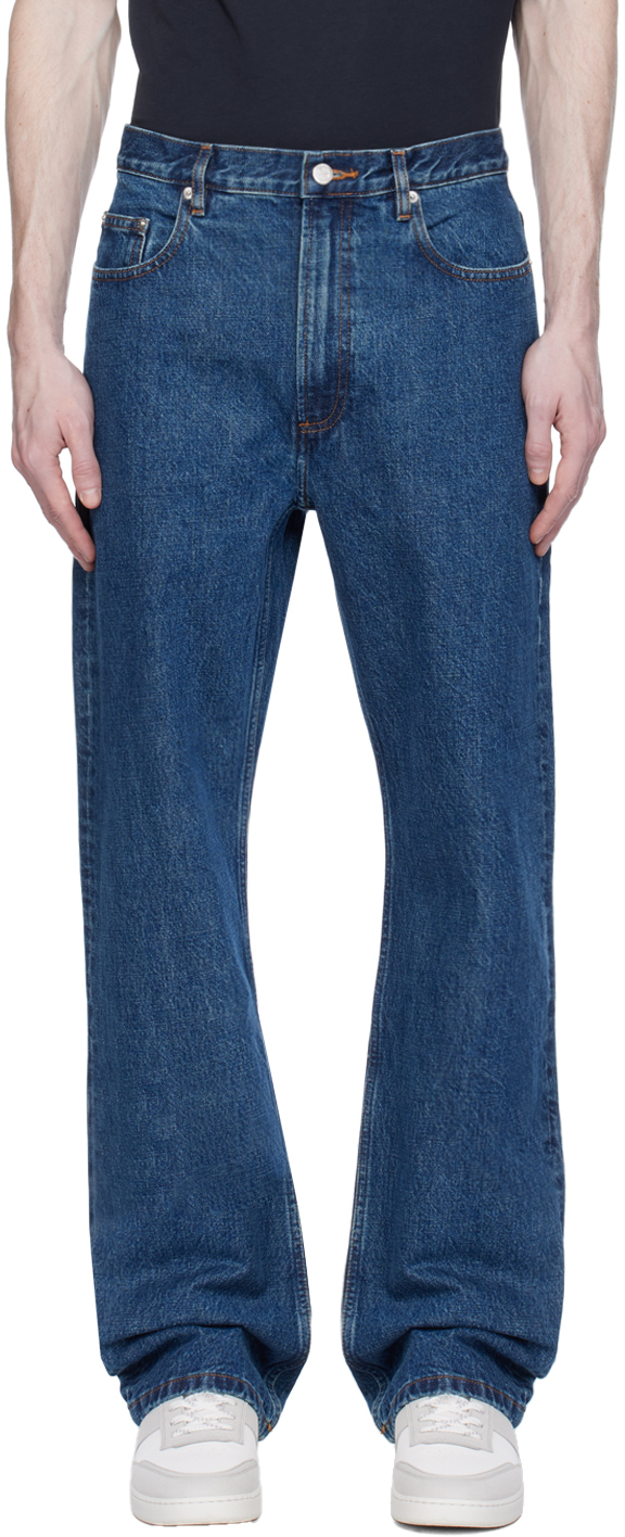 Shop Apc Blue Relaxed Jeans In Ial Washed Indigo