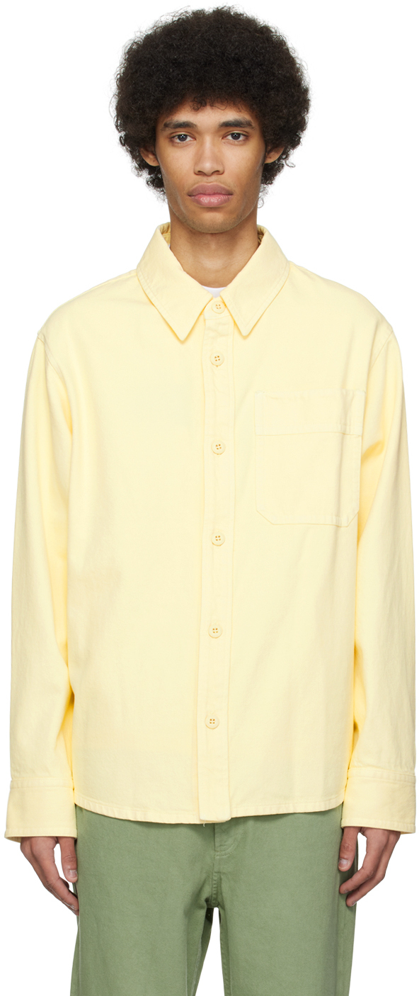 Shop Apc Yellow Basile Brodée Poitrine Denim Shirt In Dab Light Yellow
