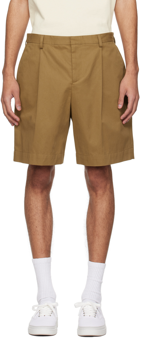 Shop Apc Tan Pleated Shorts In Cab Camel