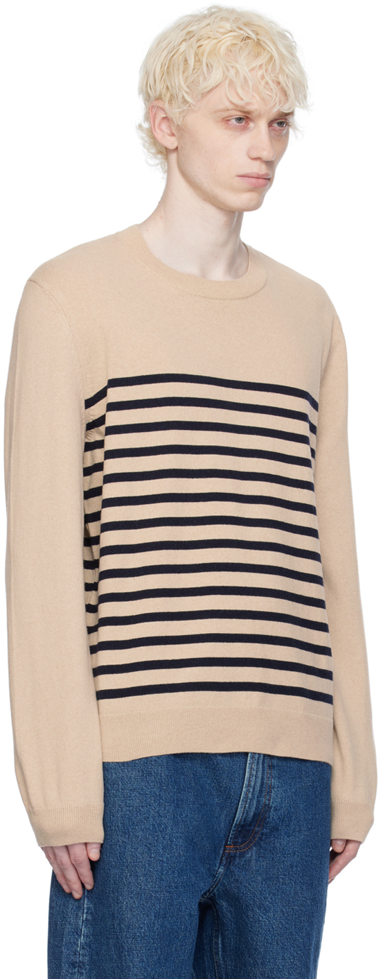 Apc Beige Matthew Sweater In Ecru/dark Navy