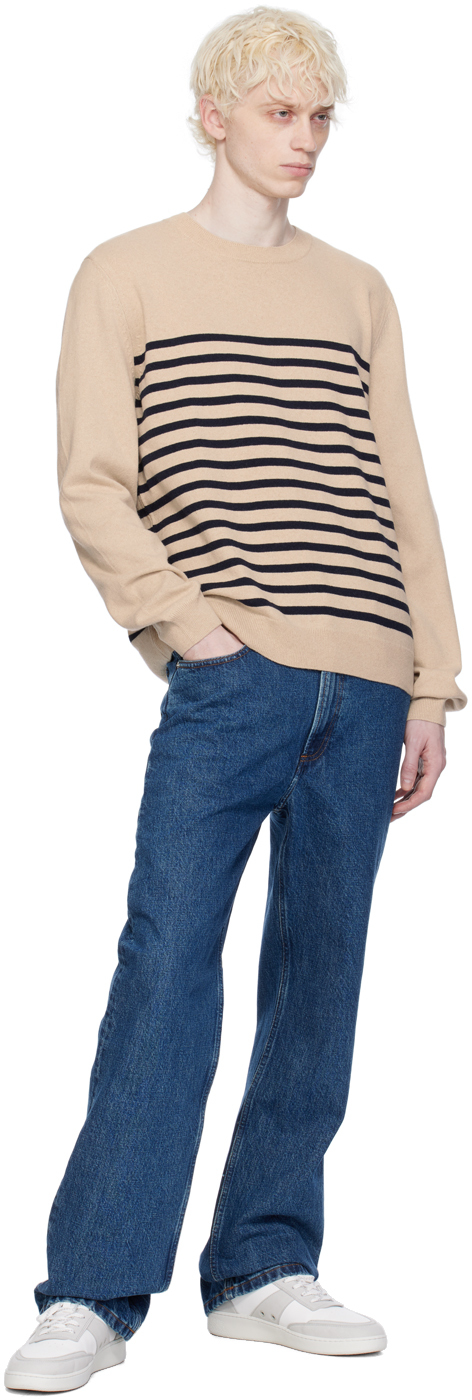 Apc Beige Matthew Sweater In Ecru/dark Navy