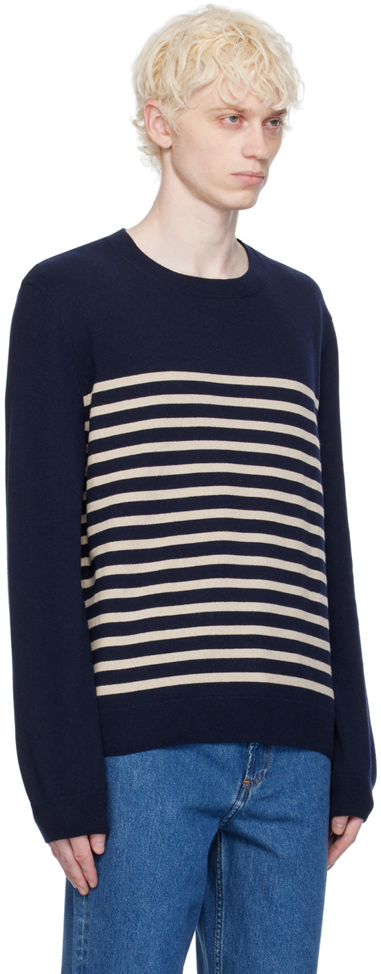 Apc A.p.c. Mattew Striped Crewneck Knitted Sweatshirt In Tiq Dark Navy/ecru