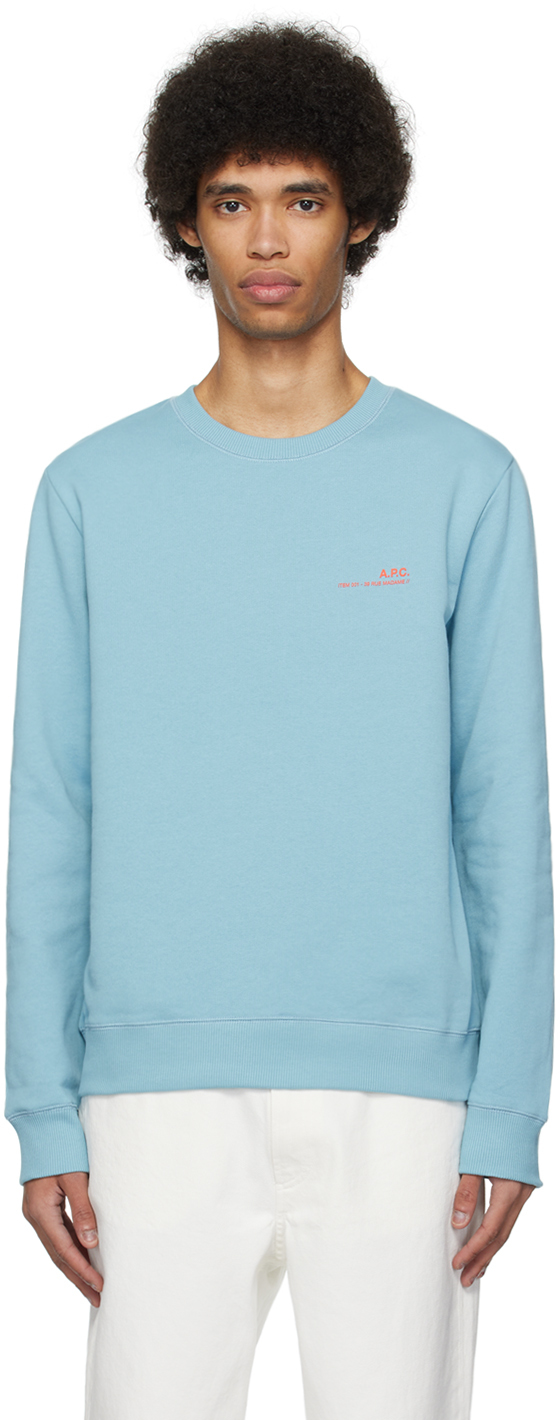 Apc Logo-print Cotton-jersey Sweatshirt In Iac Bleu Gris