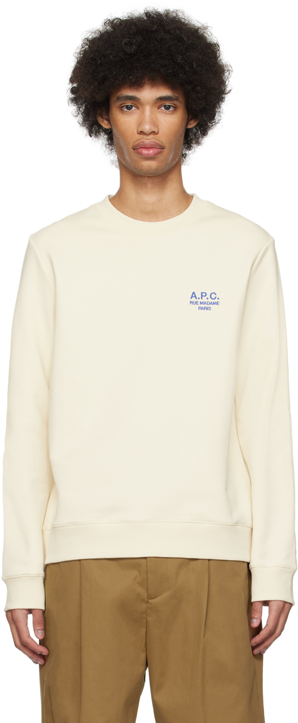 Shop Apc Off-white Rider Sweatshirt In Blanc Casse/bleu