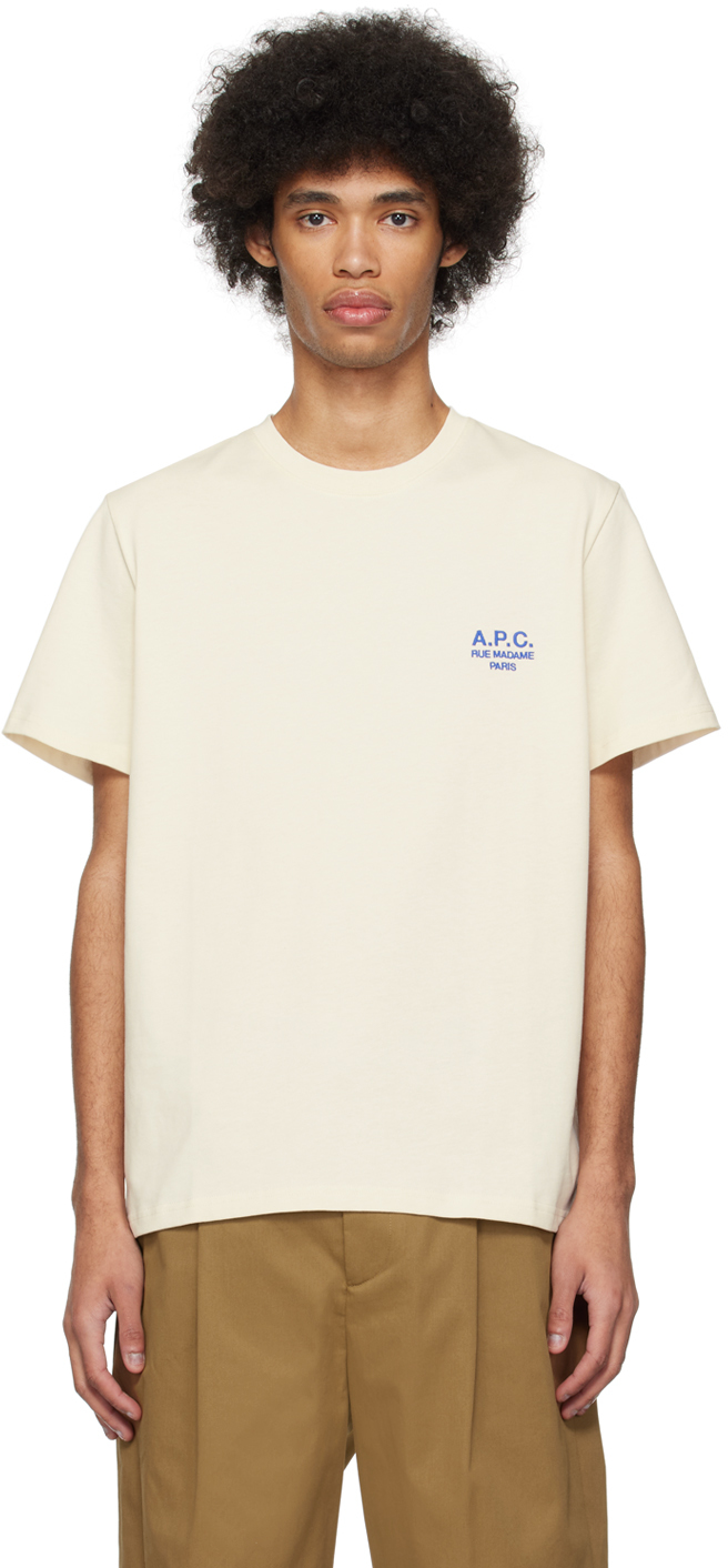 Shop Apc Off-white Raymond T-shirt In Blanc Casse/bleu