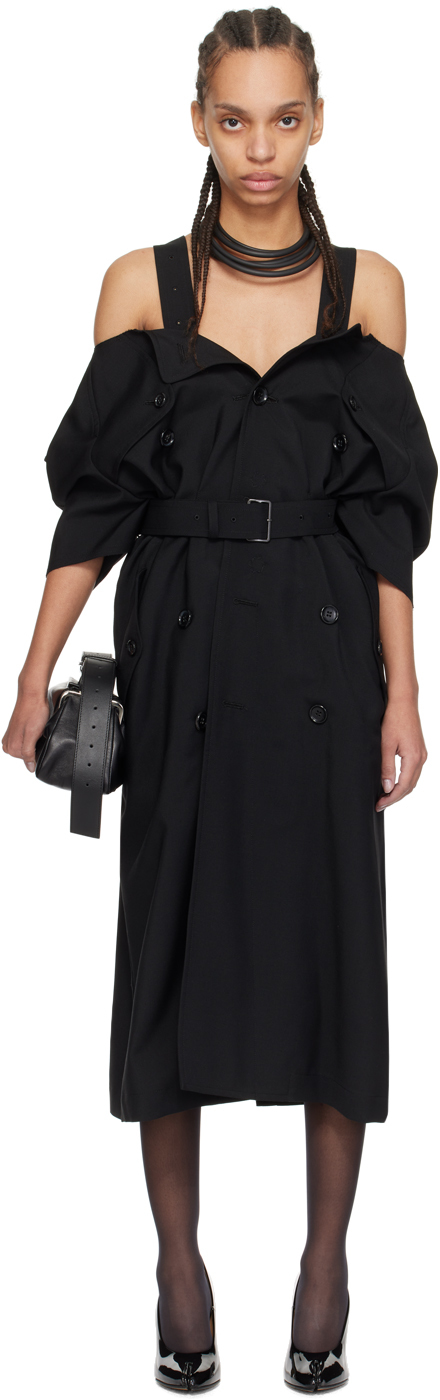 Shop Junya Watanabe Black Off-the-shoulder Midi Dress In 1 Black