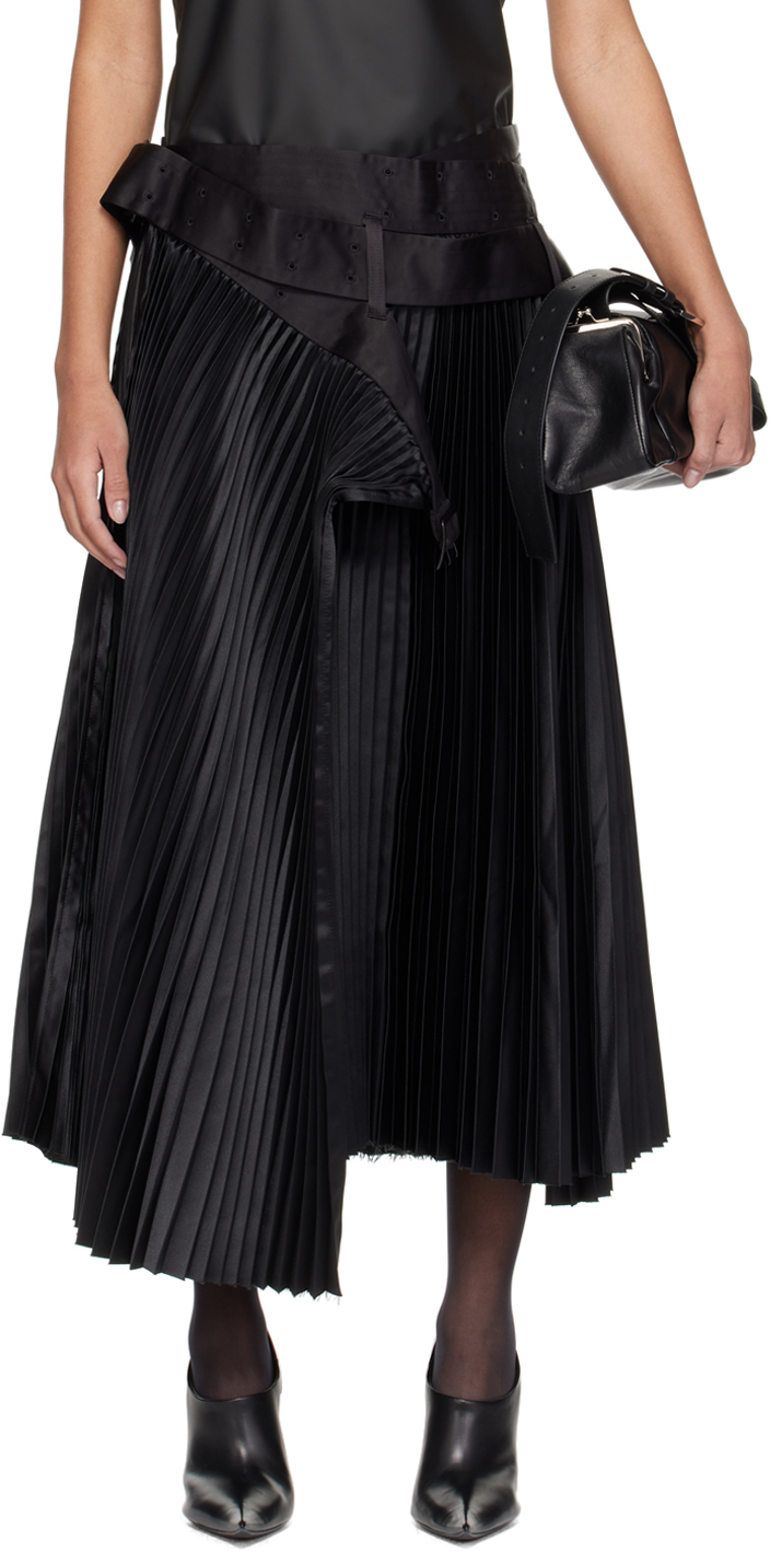 Shop Junya Watanabe Black Belted Midi Skirt In 1 Black/black