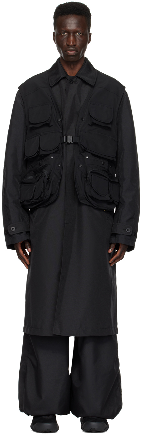 Shop Junya Watanabe Black Layered Coat In Blk X Blk