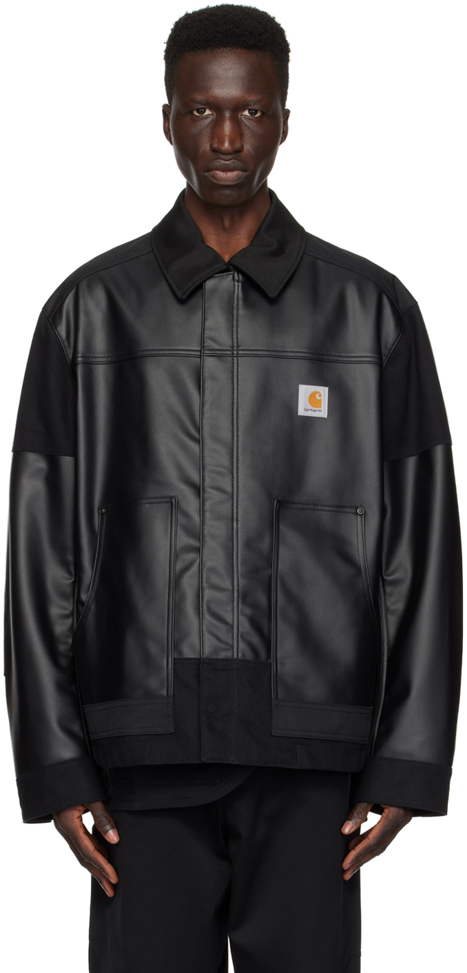 Shop Junya Watanabe Black Carhartt Work In Progress Edition Faux-leather Jacket In Blk X Blk