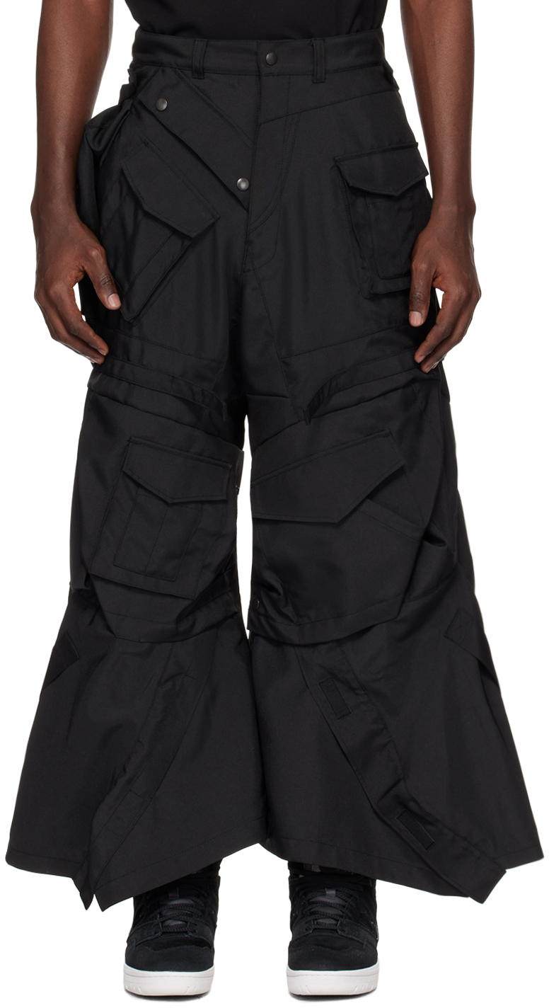 Black Asymmetric Cargo Pants
