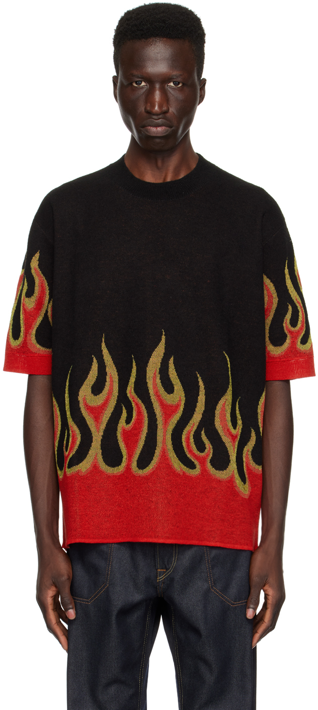 Shop Junya Watanabe Black & Red Jacquard Sweater In Blk X Red