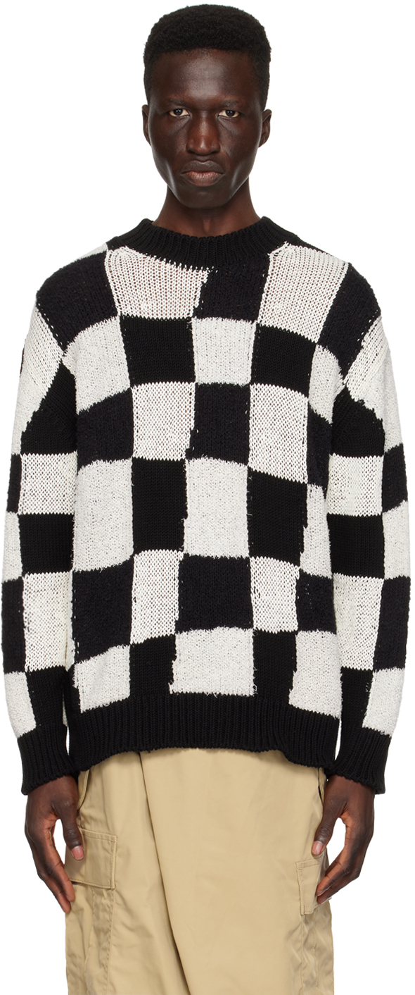 Shop Junya Watanabe Black & Off-white Check Sweater In Bk X Ofwht