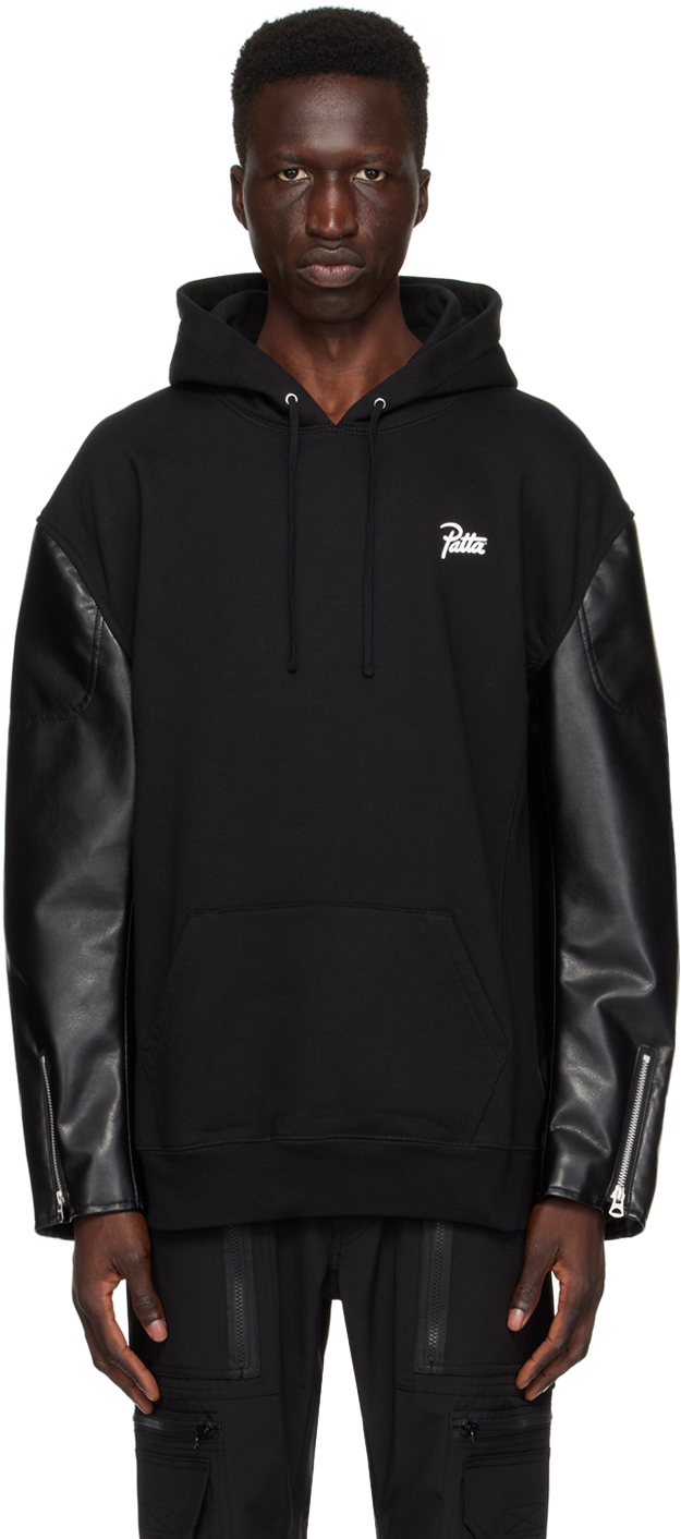Pull à capuche noir en cuir synthétique édition Patta Junya