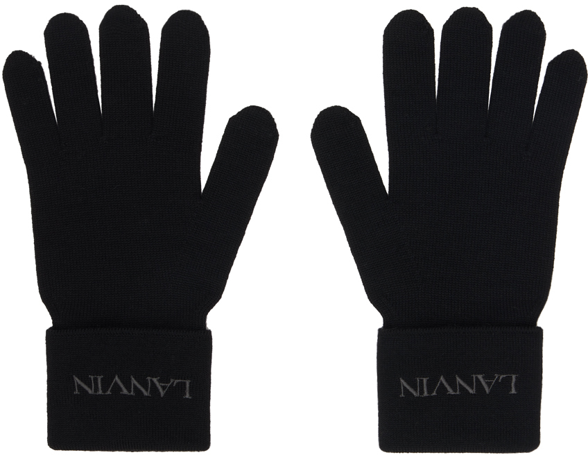 Lanvin Black Embroidered Gloves In 9 Black/grey