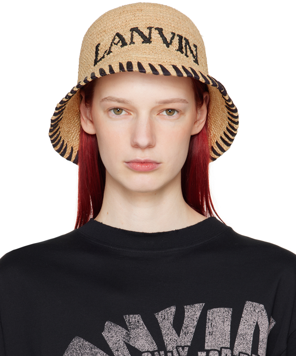 Shop Lanvin Beige '' Raffia Bucket Hat In 6510 Natural/black