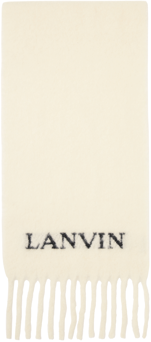 Shop Lanvin White Fringed Scarf In 4 Milk/black