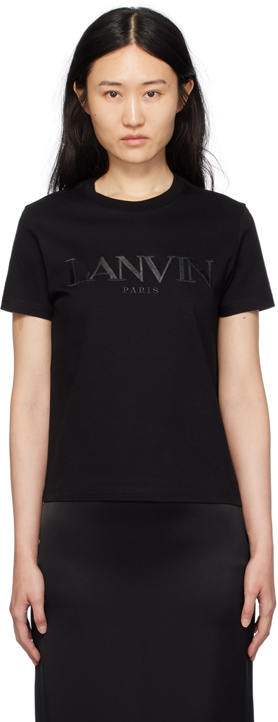 Shop Lanvin Black Embroidered T-shirt In 10 Black