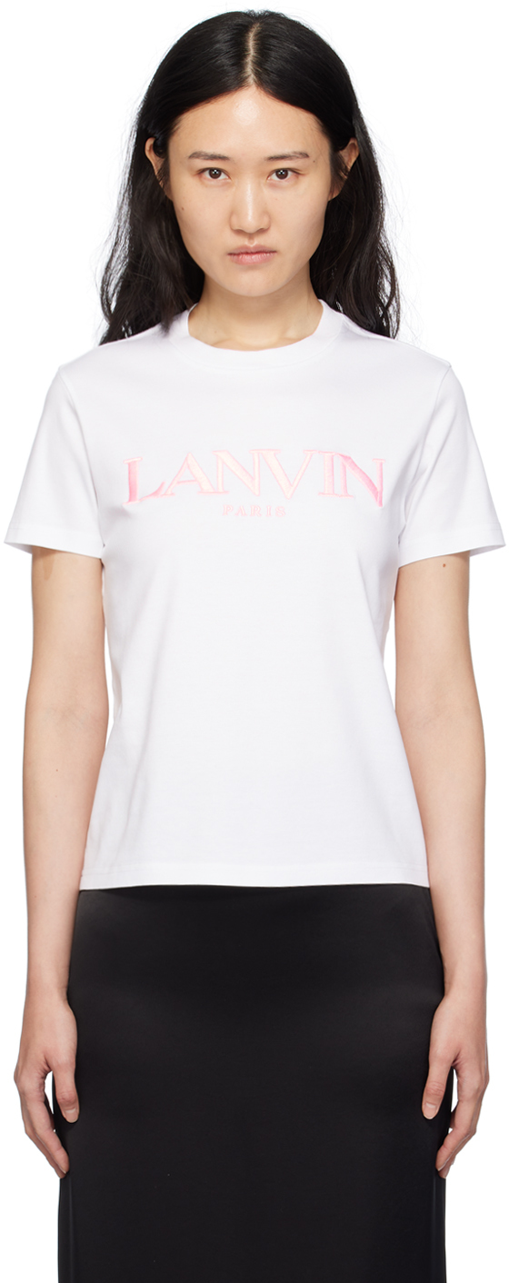 Shop Lanvin White Embroidered T-shirt In 01 Optic White