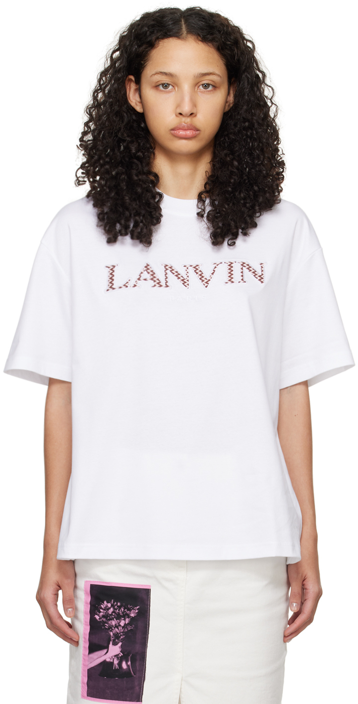 Lanvin: White Oversized Embroidered Curb T-Shirt | SSENSE