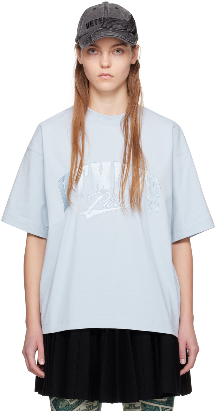 Vtmnts Blue Embroidered T-shirt In Light Blue