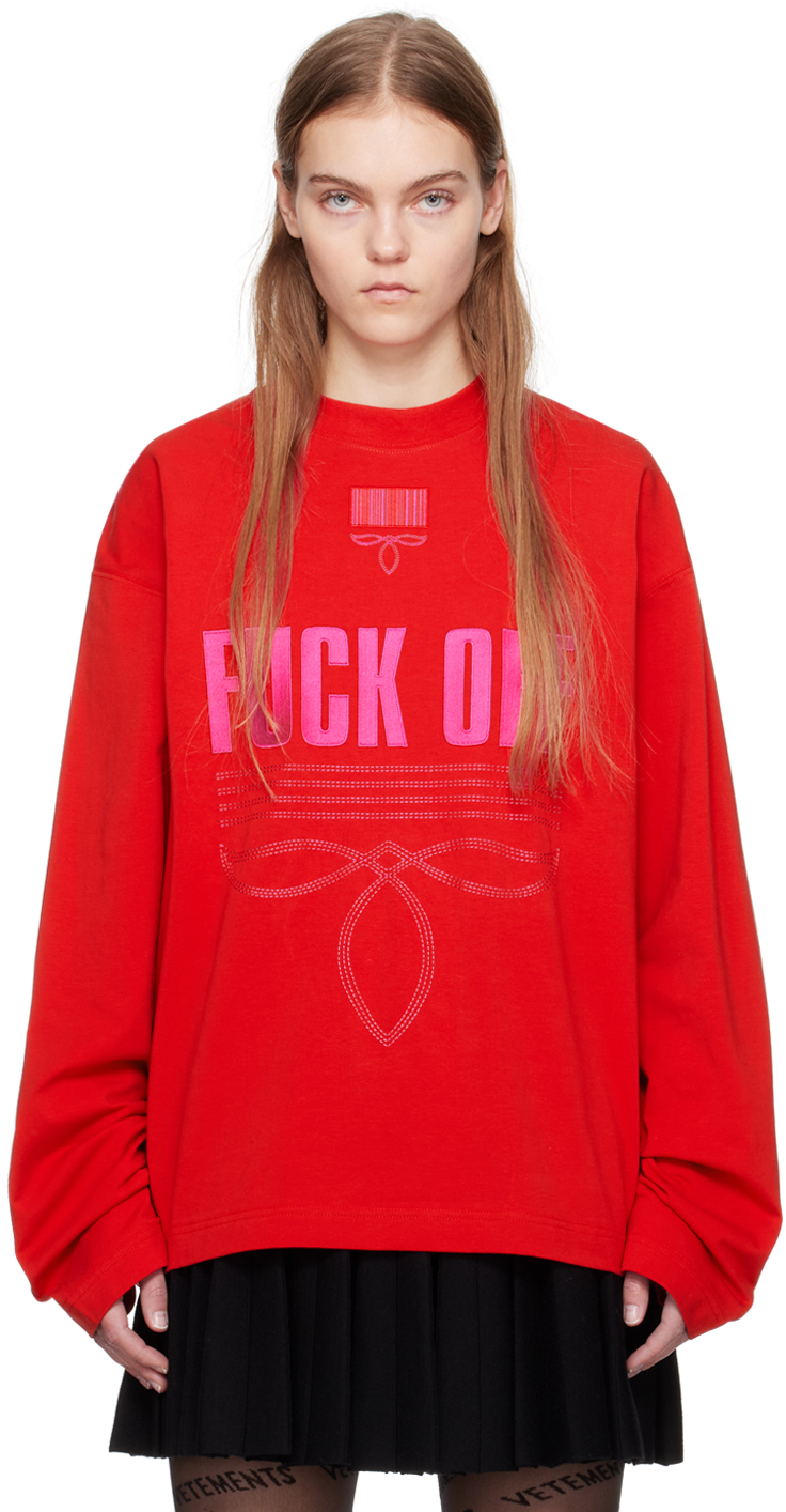 Vtmnts Red Embroidered Long Sleeve T-shirt