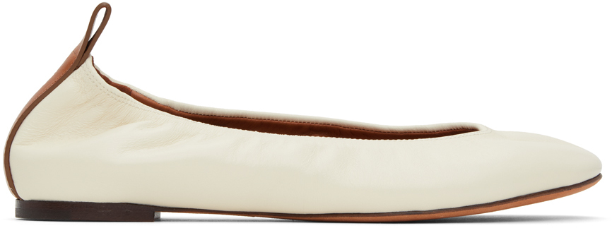 Shop Lanvin Off-white Leather Ballerina Flats In Vanille