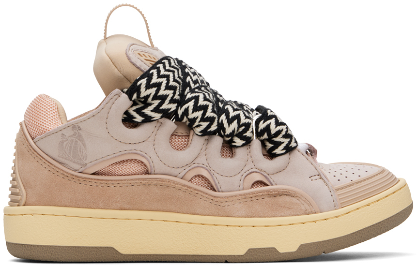 Pink Leather Curb Sneakers by Lanvin on Sale