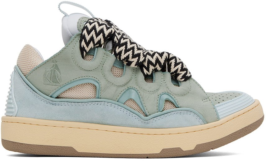 Shop Lanvin Blue Leather Curb Sneakers In 21 Pale Blue